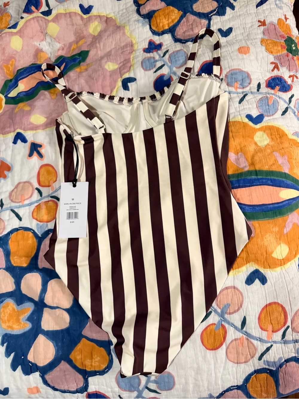 Onia Marilyn Swimsuit Medium chocolate cherry vertical striped NWT - Picture 5 of 6